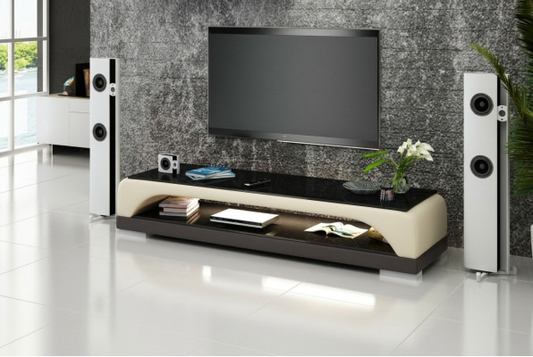 RTV TV Sideboard Leder Glas Tisch Fernseh Schrank Tisch Designer Dekor