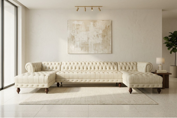 Chesterfield Couch U-förmig Sofa Klassische Leder Wohnlandschaft Ecksofa - 366