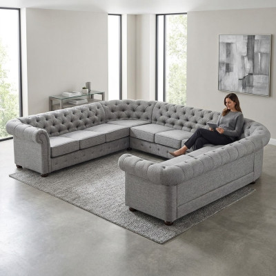 Chesterfield Couch Sofa Polster Wohnlandschaft U Form Garnitur Ecksofa