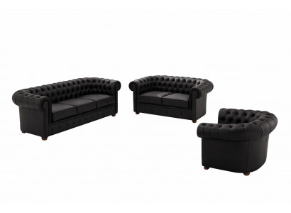 Chesterfield Couch Polster Sofas Klassische Leder Sofagarnitur 3+2+1 Sitzer - 27