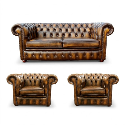Chesterfield Ledersofa 2+1+1 Textil Couch Stoff Polster Sofa Garnitur