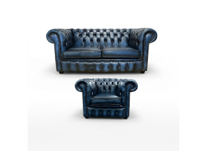 Chesterfield Sofa Couch Polster Leder Dekor Textil Sofagarnitur 2+1 Polster