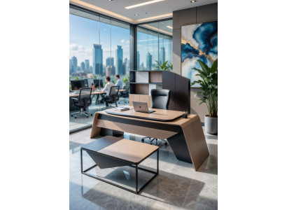 Elegantes Büro-Set Beige Schreibtisch Couchtisch Bürostuhl und Konsole