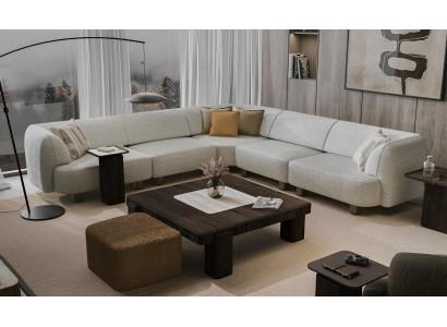 Elegantes L-Form Polstersofa Designer 3x Beistelltische Textil Hocker