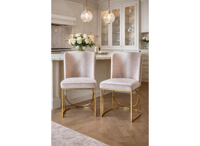 Zwei elegante Samtstühle mit goldenem Metallrahmen im modernen Stil