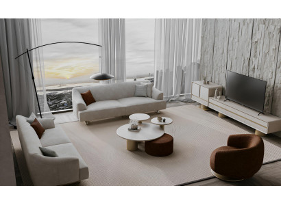 Exklusive Couchgarnitur Beige Polstersofas Designer Couchtisch TV-Board