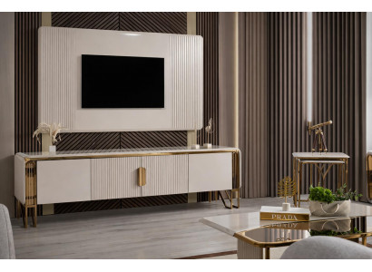 Luxuriöses TV-Wohnzimmer-Set mit Panel, Couchtisch und Beistelltisch