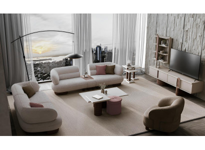 Elegantes Beiges Wohnzimmer Set Polstersofas Couchtisch TV-Board