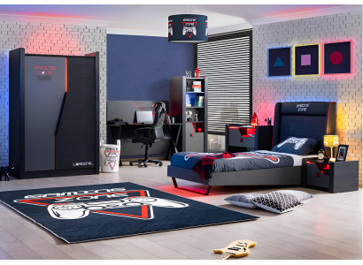 Kinderzimmer Möbel Set Gaming Design Bett Schreibtisch Nachttisch