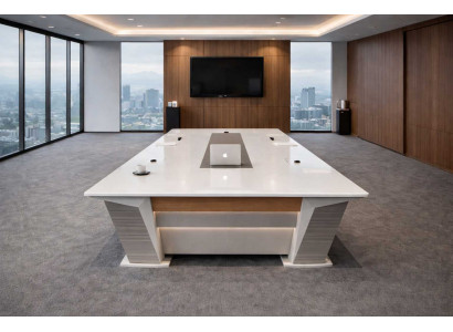 Eleganter Weißer Besprechungstisch Designer Bürotisch Robuste Möbel