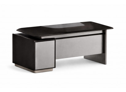 Eleganter Bürotisch schwarz mit Metallfront und Stauraum für Manager