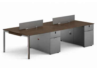 Moderner Bürotisch mit Doppel-Arbeitsplatz aus Holz und Metall