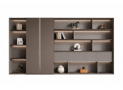 Eleganter Büroschrank in Taupe mit durchdachtem Design und Stauraum