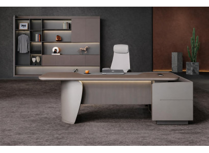 Modernes Chefschreibtisch-Set mit Büroschrank und ergonomischem Sessel