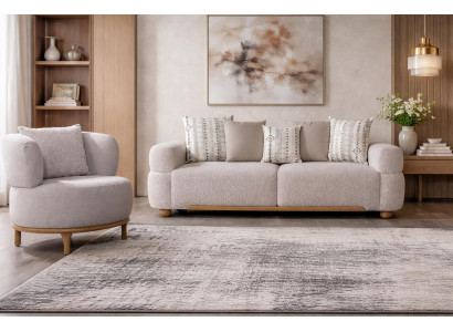 Edle Graue Couchgarnitur Polstersofa Designer Textilsessel 2tlg