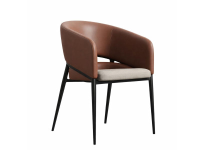 Eleganter Lounge-Stuhl mit braunem Leder und schwarzem Metallgestell