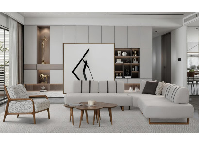 Modernes Ecksofa Set Beige mit bequemen Sesseln für Ihr Wohnzimmer