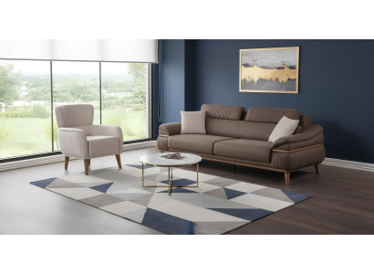 Elegantes Sofa und Sessel Set für Wohnzimmer in Beige und Braun