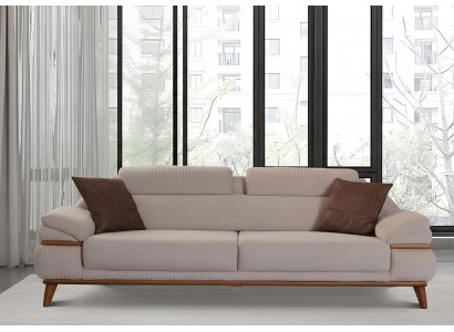 Sofa 3-Sitzer mit Holzrahmen Beige für entspannten Komfort
