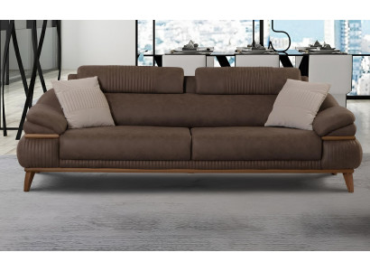 Elegantes 3-Sitzer Sofa Braun mit Holzgestell und bequemer Polsterung