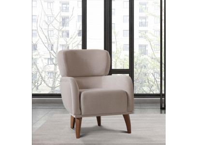 Designer Sessel Beige mit stabilem Holzgestell für gemütliche Ecken
