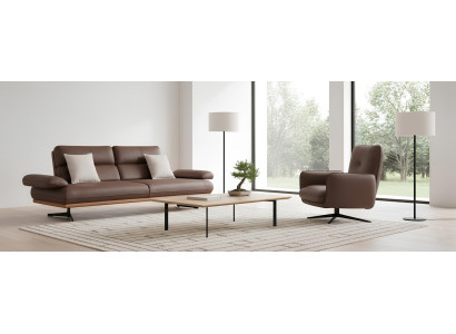 Elegantes Sofa Set 3 Sitzer und Sessel in Braun Kunstleder