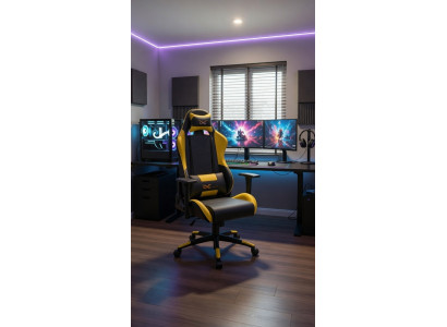 Verstellbarer Gaming Sessel für lange Spielsessions in Schwarz und Gelb