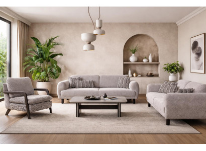Stilvolle Graue Sofagarnitur Luxuriöse Polstersofas Designer Tisch