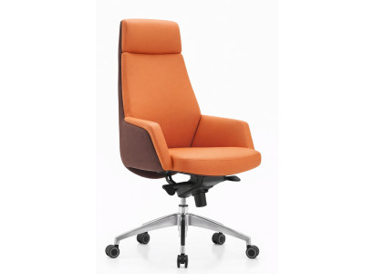 Ergonomischer Chefsessel in Orange und Braun mit Aluminiumgestell