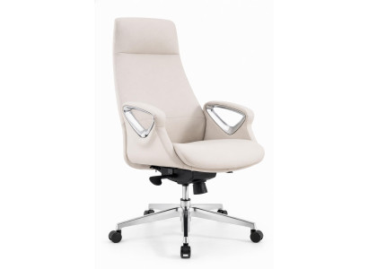 Ergonomischer Chefsessel in Weiß mit Metallarmlehnen und Drehgestell