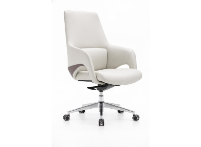 Ergonomischer Chefsessel in Weiß mit Chromarmen und Drehgestell