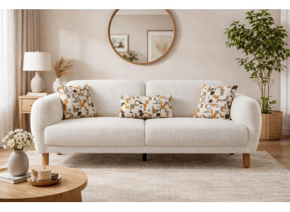 Trendiger Beiger 3-Sitzer Luxuriöse Polstercouch Designer Sofa