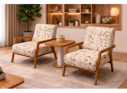 Mehrfarbige Wohnzimmergarnitur 2x Polstersessel Designer Beistelltisch