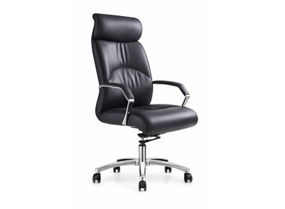 Ergonomischer Chefsessel in Schwarz mit Kopfstütze und Chromakzenten
