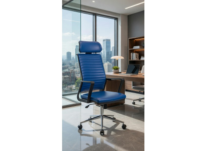 Bürostuhl Blau mit verstellbaren Armlehnen und Kopfstütze