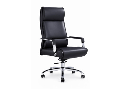 Ergonomischer Chefsessel aus schwarzem Leder mit Chromdetails