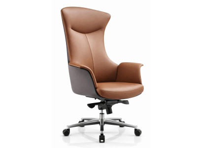 Ergonomischer Chefsessel mit hochgradigem Lederbezug in Braun und Grau