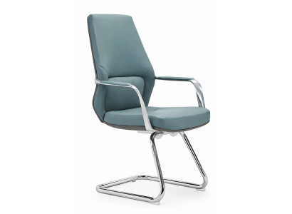 Ergonomischer Chefsessel mit Lederbezug in Blau und Aluminiumgestell