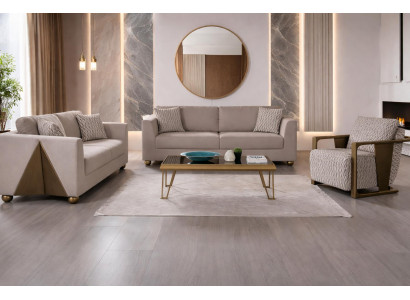 Beiges Sofa-Set Exklusive Wohnzimmer Polstersofas Designer Couchtisch