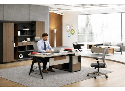 Büromöbel Set 2tlg Moderner Eckschreibtisch Holz Braun Büroschrank