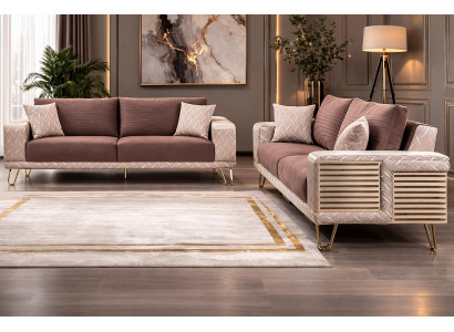 Braun-Beiges Sofaset Schicke Polstersofas Designer 3-Sitzer Couch