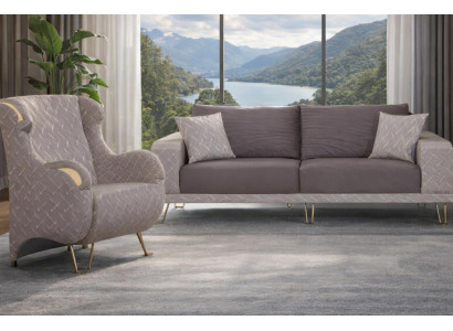 Beige Couchgarnitur Stilvoller 3-Sitzer Textilsessel Polsterset 2tlg