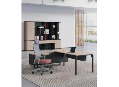 Elegantes Modernes Büro Set Robuster Schreibtisch Holz Bücherregal