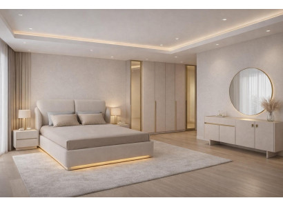 Beiges Schlafzimmer-Set: Bett Kleiderschrank Konsole Schlafzimmermöbel 4 tlg