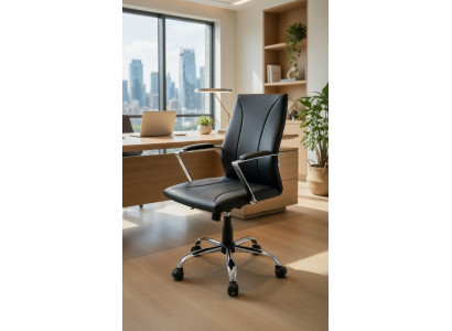 Bürosessel Schwarz mit ergonomischem Design und verchromtem Gestell