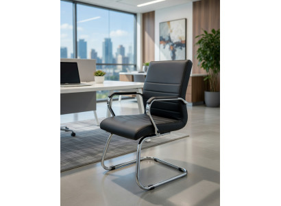 Bürosessel Schwarz mit ergonomischer Polsterung und Metallrahmen