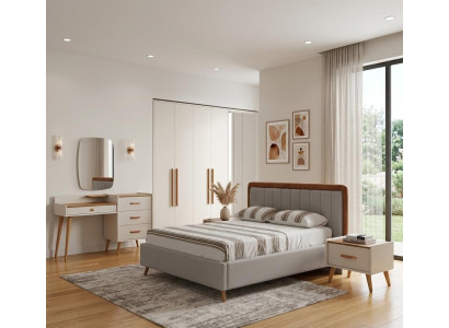 Lux Schlafzimmer Set: Bett Schrank Nachttische Kommode und Spiegel