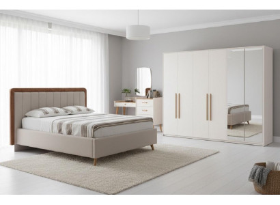 Modernes Schlafzimmer-Set in Weiß luxuriöses Bett Kleiderschrank Kommode