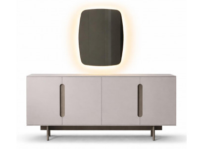 Beigefarbene Holzkonsole rechteckiger Spiegel  Schlafzimmer-Set