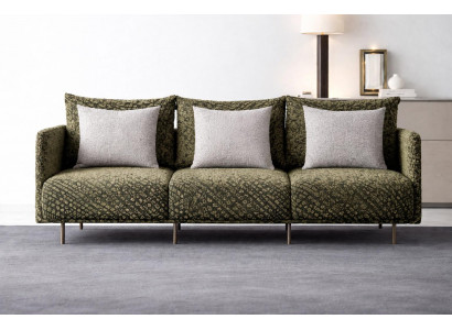 Elegantes Designer Sofa in Grün mit Strukturmuster und Metallfüßen